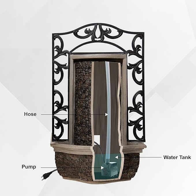 30" Wall Mounted Water Fountain – Indoor Outdoor, Black Stone Finish, Cascading Waterfall Decor