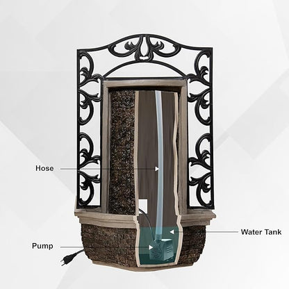 30" Wall Mounted Water Fountain – Indoor Outdoor, Black Stone Finish, Cascading Waterfall Decor