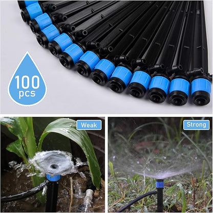 Kalolary 100PCS Irrigation Drippers Drip Emitters, Micro Spray Adjustable 360 Degree Full Circle Pattern Water Flow Bubbler Sprinkler Fits 1/4 (4-6mm) Irrigation Tubing for Garden Irrigation(Blue)