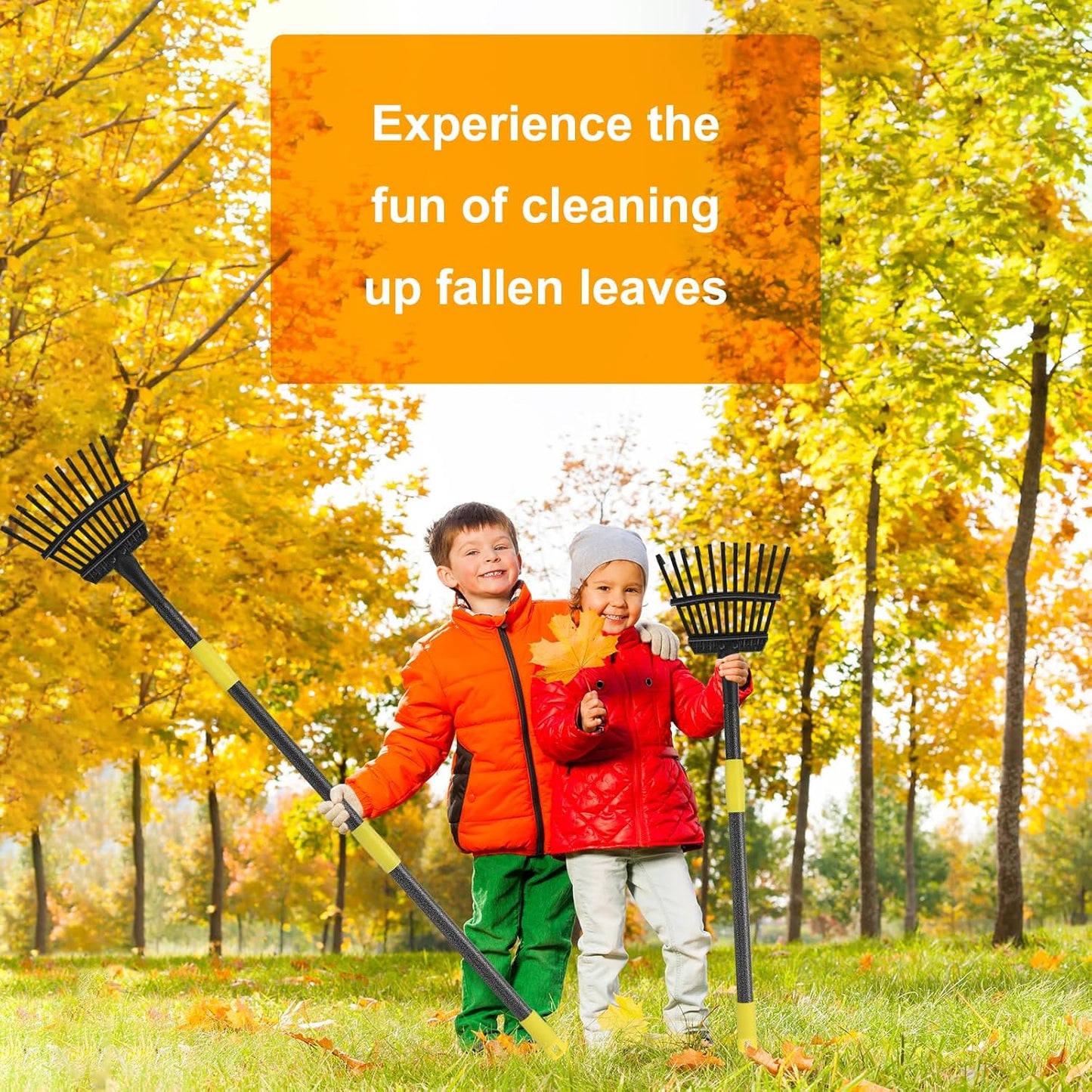 60" Leaf Rake- 11 Metal Tines 8.5" Wide- Small Leaves Rakes for Gardening- Adjustable Metal Leaf Rake for Picking Leaves,Grass Clippings Garbage