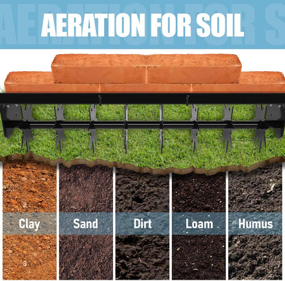 Tow Behind Lawn Aerator with 34-Inch Working Width, Manual Core Plug Aerator with Soil Penetrator Spikes, Durable Steel Construction for Lawn & Garden Aeration