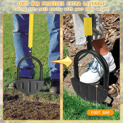 Manual Edger Lawn Tool 37-inch, Half Moon Edger Chopper Lawn Tool with V-Shape Serrated Blade,Solid Steel Lawn Edger Tool with Soft T-Grip and Wide Footplate for Sidewalk,Grass,Yard,Landscape