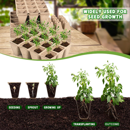 10 Packs Seedling Starter Trays, 120 Cells Biodegradable Seed Starter Plant Pots，Seed Germination Starter Tray Kit with 20 Labels, 2 Transplant Tools