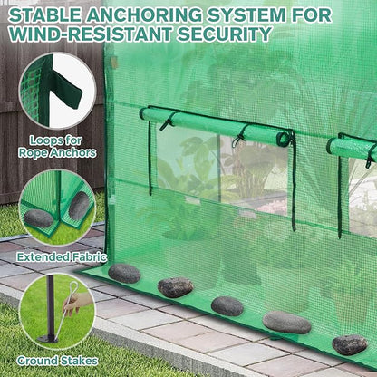 COOS BAY 8x8 FT Portable Walk-in Greenhouse, Pop up Outdoor Green House with Power Access Openings, Zippered Doors & Windows, Durable PE Cover, Green