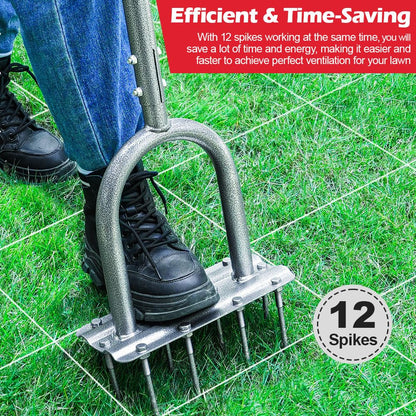 Lawn Aerator Tool, 43.3" Pre-Assembled Lawn Aerator with 12 3.5" Lengthened Iron Spikes, Efficient Manual Grass Spikes Aerator for Yard Aerating, Garden Tools, Easy to Use