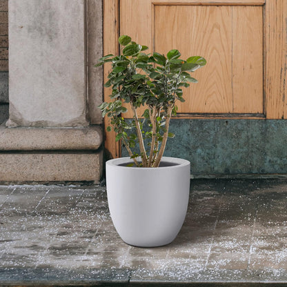 Kante 16.5" Dia Round Concrete Planter, Large Outdoor Modern Indoor Decorative Plant Pots with Drainage Hole and Rubber Plug for Home and Garden, Pure White