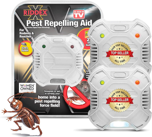 Riddex X Plus Insect Repellent - Plug in, Mouse Deterrent - Pest Reject for Defense Against Rats, Mice, Roaches, Bugs and Insects - Control Pests with No Toxins, 2-Pack