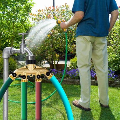 Dalmbox Garden Hose Splitter 4 Way, Water Hose Splitter, 3/4" Heavy-Duty Brass Garden Hose Splitter, Includes 9 Rubber Washers & Teflon Tape(2 pack)