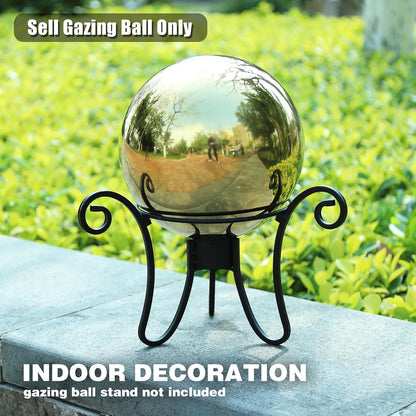 VCUTEKA Gazing Ball, 10" Stainless Steel Mirror Ball Reflective Garden Sphere, Gazing Globe for Home Garden Patio Lawn Outdoor and Indoor Decorative, Golden