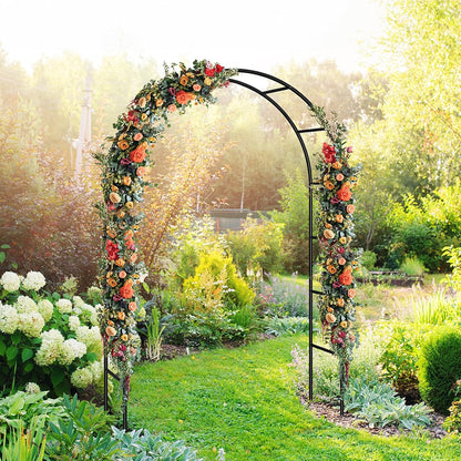 HEOMU Garden Arch Trellis, Metal Garden Arbor with Base, 5.3'W x 7.6'H or 7.9'W x 6.3'H, Assemble Freely 2 Sizes, Arch Trellis for Climbing Plants Outdoor Wedding Bridal Party Decoration, Black