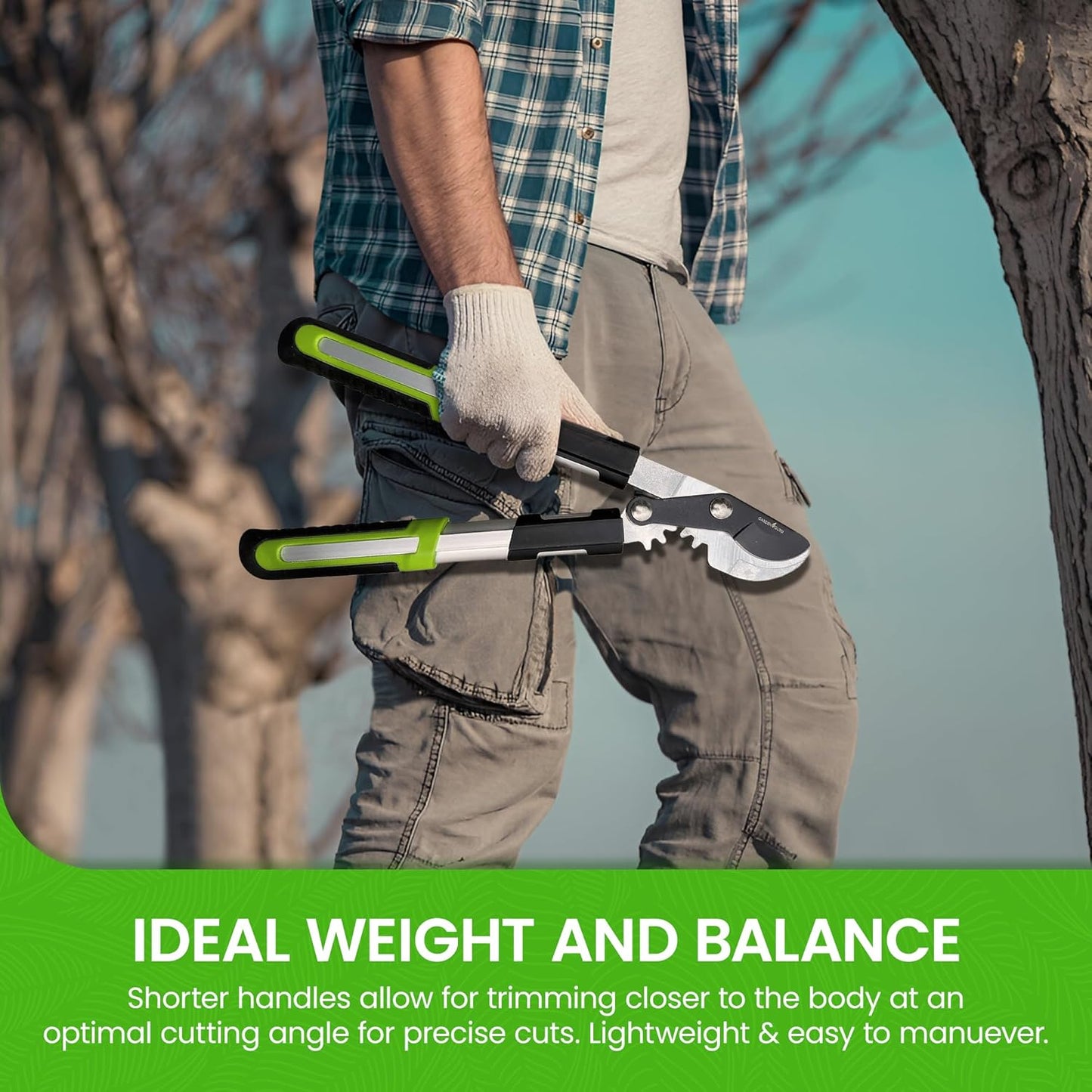 GARDEN GURU Bypass Loppers Tree Trimmer Clipper - 3X Cutting Power Gardening Loppers Pruning Shear -Comfort Grip Handles -High Carbon Steel Blade – Heavy Duty Branch Cutter –Cut Thick Branches w Ease