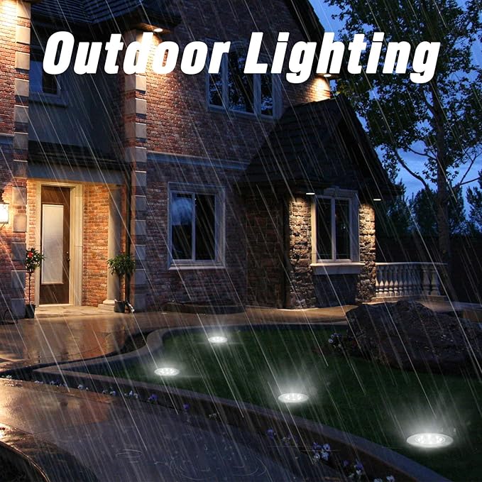ODEETRONIC Solar Ground Lights, 12 Packs 8 LED Solar Disk Lights, Outdoor in-ground Light Waterproof, Round Solar-Powered Puck Light Flat Lamps for Landscape Pathway Yard Garden Walkway, Cool White