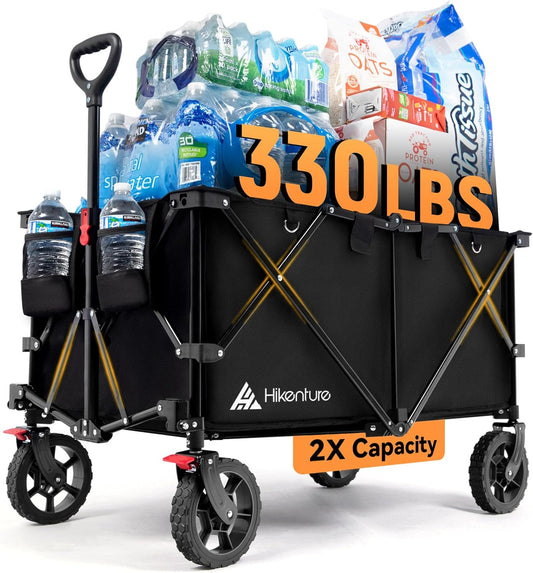 Hikenture Collapsible Wagon - 330LBS Capacity, Extra Large Foldable Wagon with All-Terrain Wheels