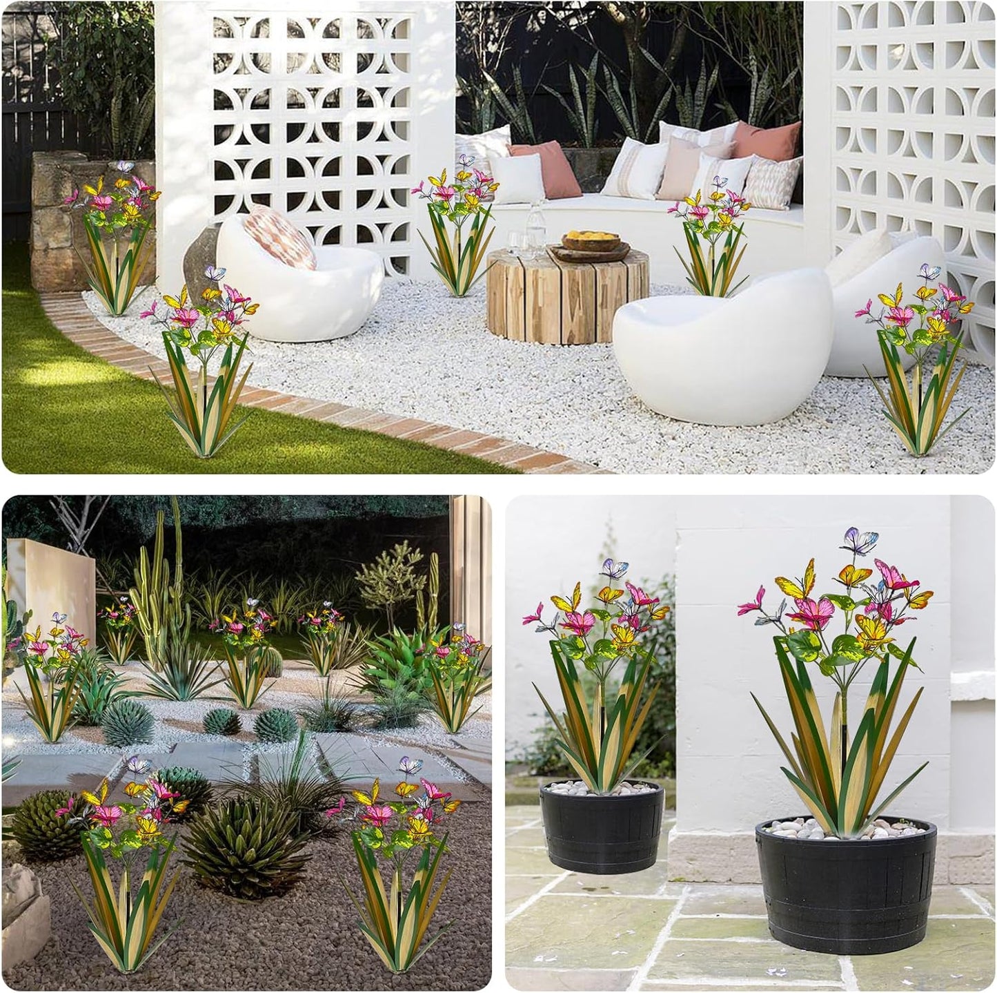 TOMBABY Garden Outdoor Butterfly Enlarge Thickened Wind Resistant Metal Agave Garden Art Metal Plant Country Sculpture Statue Decorations Ornaments Artificial Waterproof Butterflies(Light Green 2pcs)