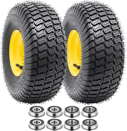 15x6.00-6(4PR) Tubeless Tire and Wheel, 15-Inch Replacement Pneumatic Tires and Wheel with 3/4" Bearings Compatible with Hand Truck, Wheelbarrow, Wagon, Gorilla Carts (Yellow, 2PCS)