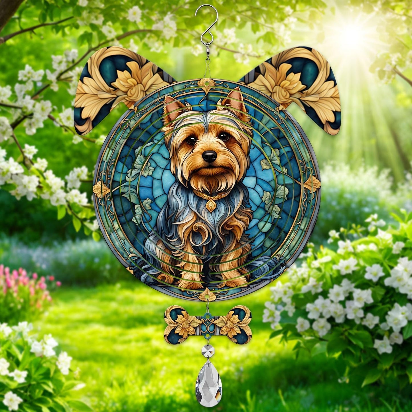 Silky Terrier Dog Ears Wind Spinner, Silky Terrier Wind Spinner Hanging for Yard and Garden V02