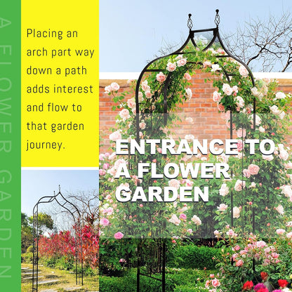 Garden Arch Trellis 14.2" L x 46.5" W x 98.4" H, Black Iron Arbor, Courtyard Arbor Trellis for Various Climbing Plants Rose, Outdoor Archway Wedding Ceremony Party