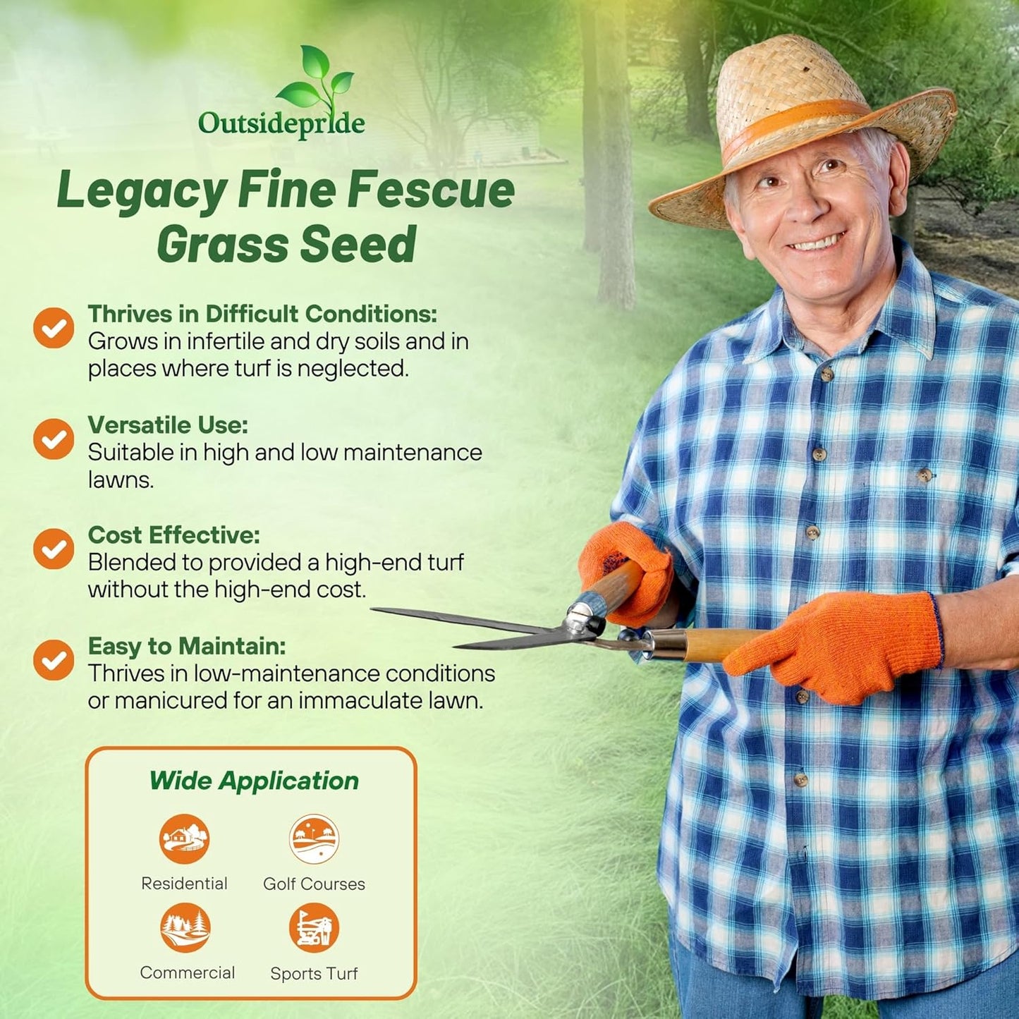 Outsidepride Legacy Fine Fescue Grass Seed Mix - 10 lbs. Shade & Sun Tolerant Blend of Hard Fescue, Chewings Fescue & Creeping Red Fescue with OptiGrowth Coating for Better Establishment