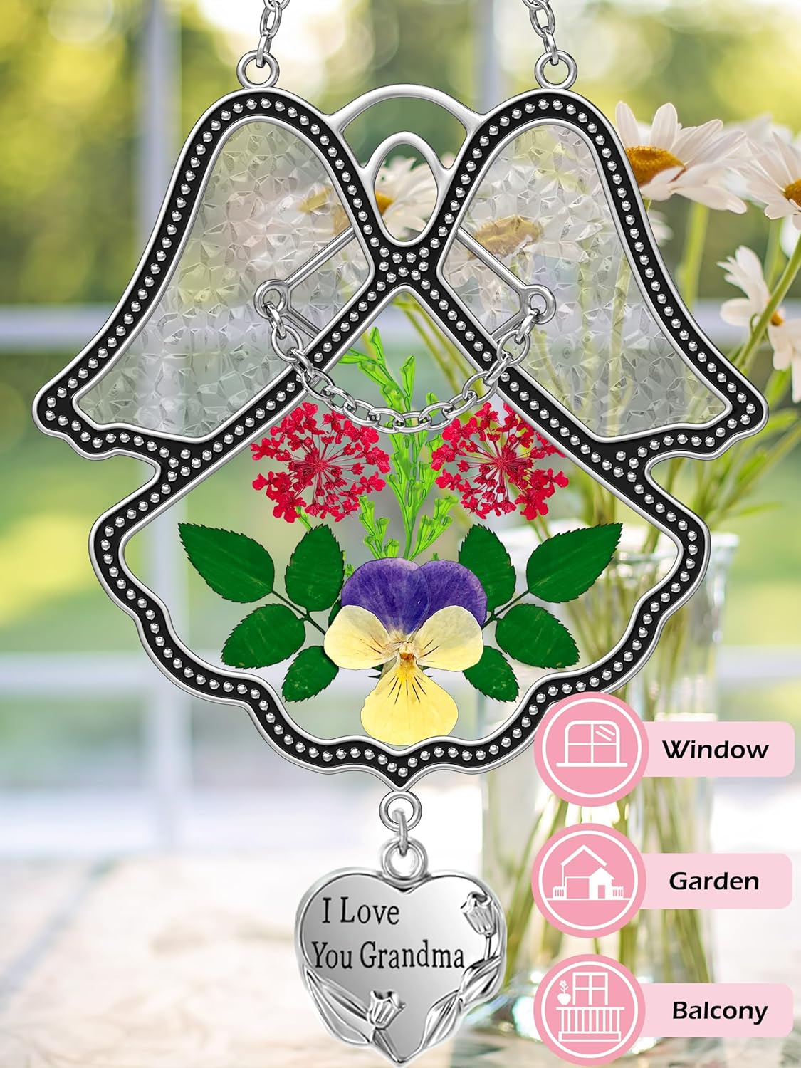 KY&BOSAM Gifts for Nana I Love You Grandma Angel Suncatcher Stained Glass Suncatchers for Window Hangings Glass & Metal Maker for Garden Christmas Tree Wedding Party Patio Backyard Home Decor