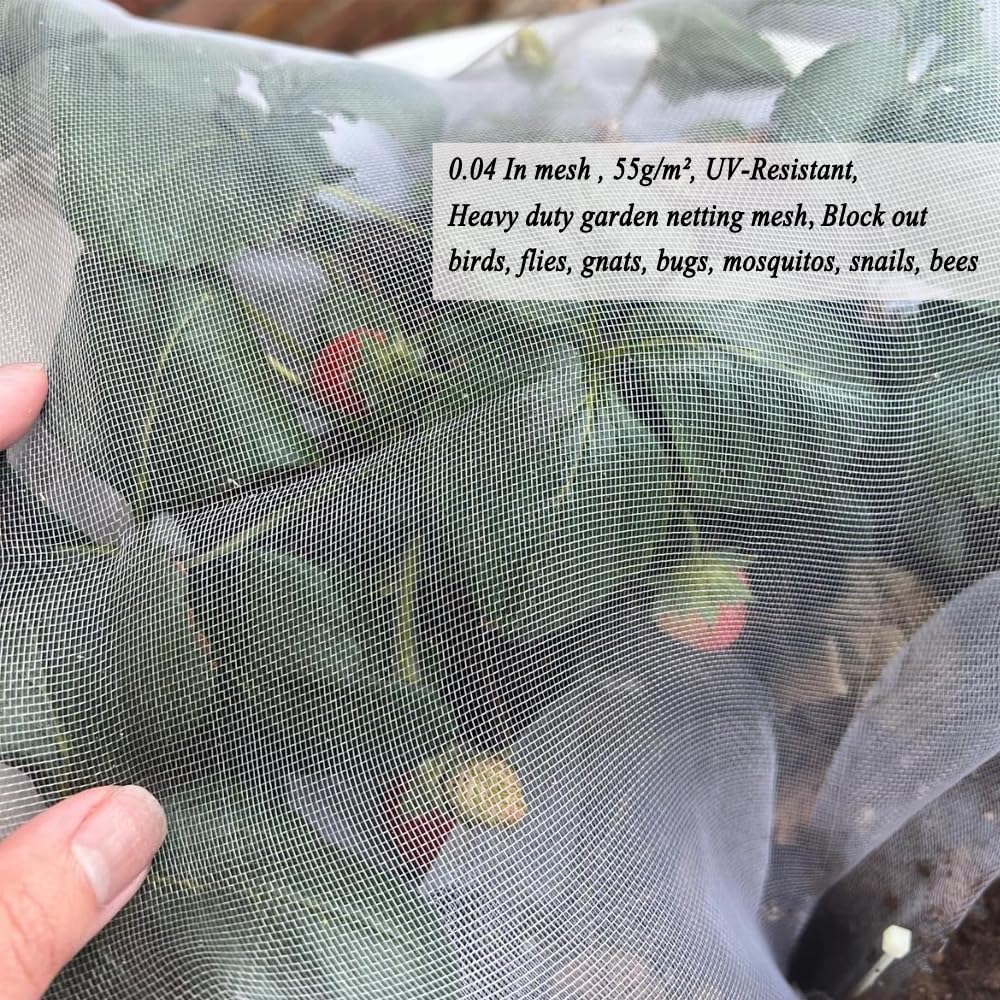 6.5X50Ft Garden Netting Pest Barrier Protect Rasied Bed, Greenhouse, Vegetables, Blueberry, Strawberry, Fruit Trees, Fine Mesh Mosquito Netting for Patio Against Insect Bug Flies Gnats Birds