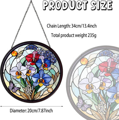 Family Birth Flowers Stained Glass Window Hanging Flower Sun Catcher Decor Birthday Gifts for Women Christmas Suncatchers for Home Windows Hanging Decoration, 7.87inch