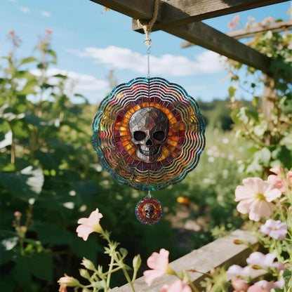 Wind Spinners Outdoor, Retro Halloween Skull 3D Stainless Steel Wind Sculpture Spinner for Garden Outside Hanging Decor Mother's Day Christmas Birthday Gifts for Women Men Mom Nana 13.7 in