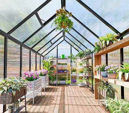 Polycarbonate Greenhouse Kit,12x6x6 FT Outsides Aluminum Frame Heavy Duty Green House with Transparent Panels Windows Door for Backyard Garden, Outdoor Walk in Plant Greenhouses,Black Frame