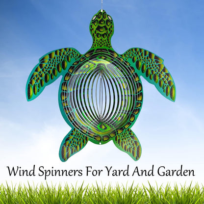 ISEO Turtle Wind Spinner for Yard and Garden, Hanging Outdoor Decor, Yard Art, Porch and Patio Decorations, Metal Wind Spinners Outdoor, Weather Resistant, 15”