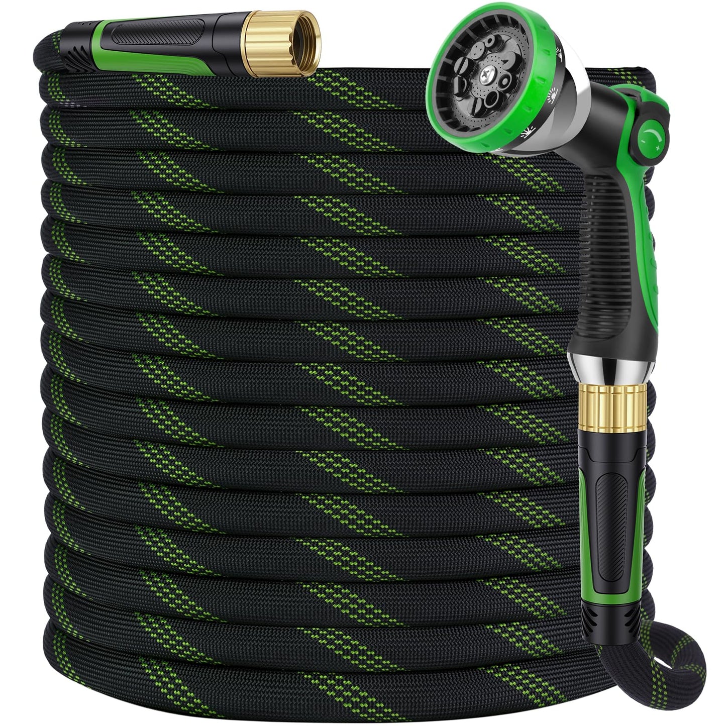 HORTICORA Garden Hose 100 ft, Non-Expandable Ultra-Lightweight Flexible Hose with 360° Dual-End