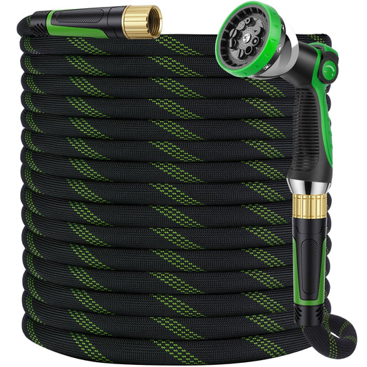 HORTICORA Garden Hose 100 ft, Non-Expandable Ultra-Lightweight Flexible Hose with 360° Dual-End