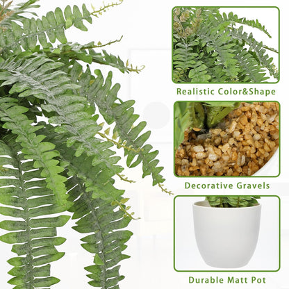 Hollyone Artificial Fern Plants in White Pot 25.5" Medium Artificial Boston Fern 31 Leaves for Outdoors & Indoor Faux Potted Plants Fake Ferns Bush Plant Patio Garden Farmhouse Porch Decor Dusty Green