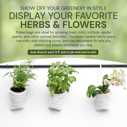 Organic Hemp Hanging Plant Bag – Reusable Natural Fiber Flower Pot Holder for Indoor & Outdoor Use – Fits 3.5 Inch Pots – Strong Drawstring – Ideal for Vertical Gardens, Orchids & Herbs 3-Pack