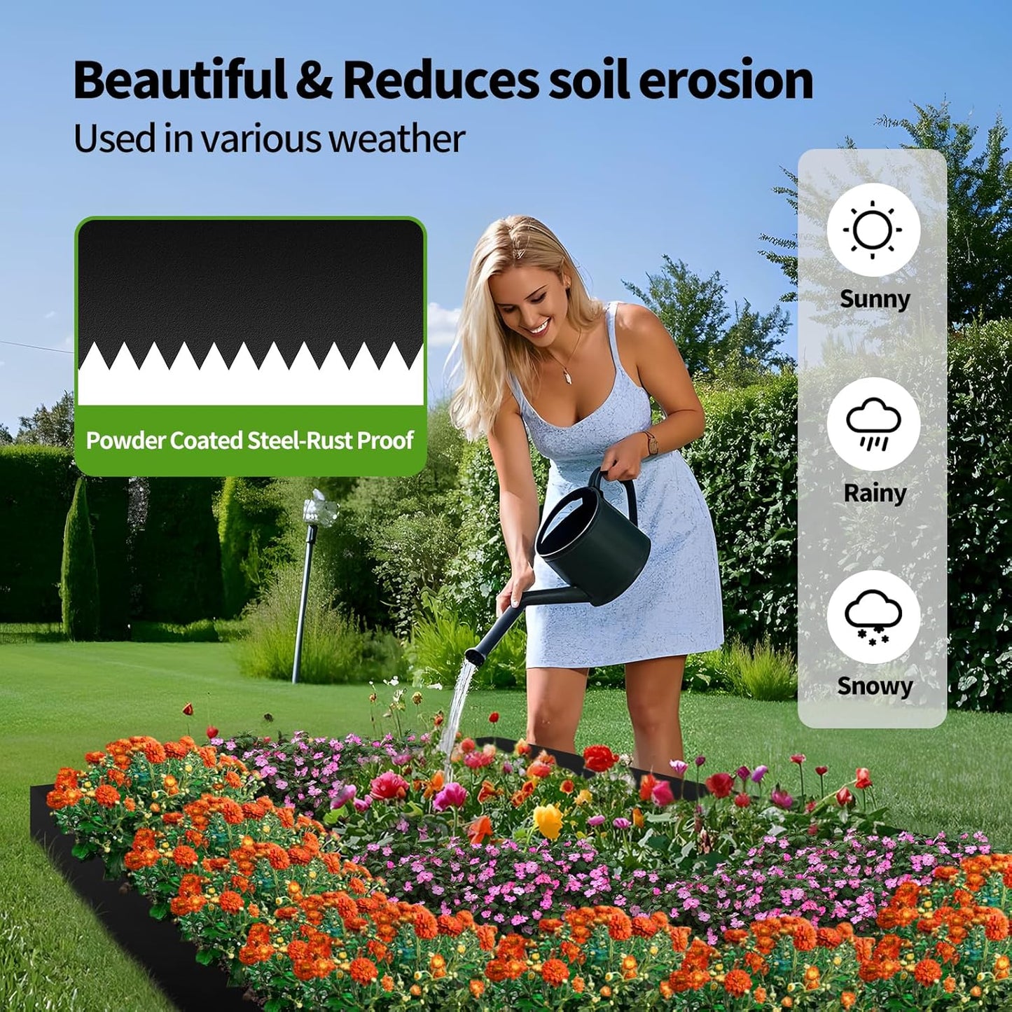 Landscape Edging 6-Pack, 40" L x 6" H Strips, Hammer-in Steel Garden Bed Metal Borders with 6 Clips, Bendable Metal Landscape Edging for Garden, Yard, Park, Lawn(Black, 40 Tooth)