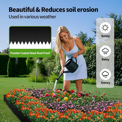 Landscape Edging 6-Pack, 40" L x 8" H Strips, Hammer-in Steel Garden Bed Metal Borders with 6 Clips, Bendable Metal Landscape Edging for Garden, Yard, Park, Lawn(Black, 40 Tooth)