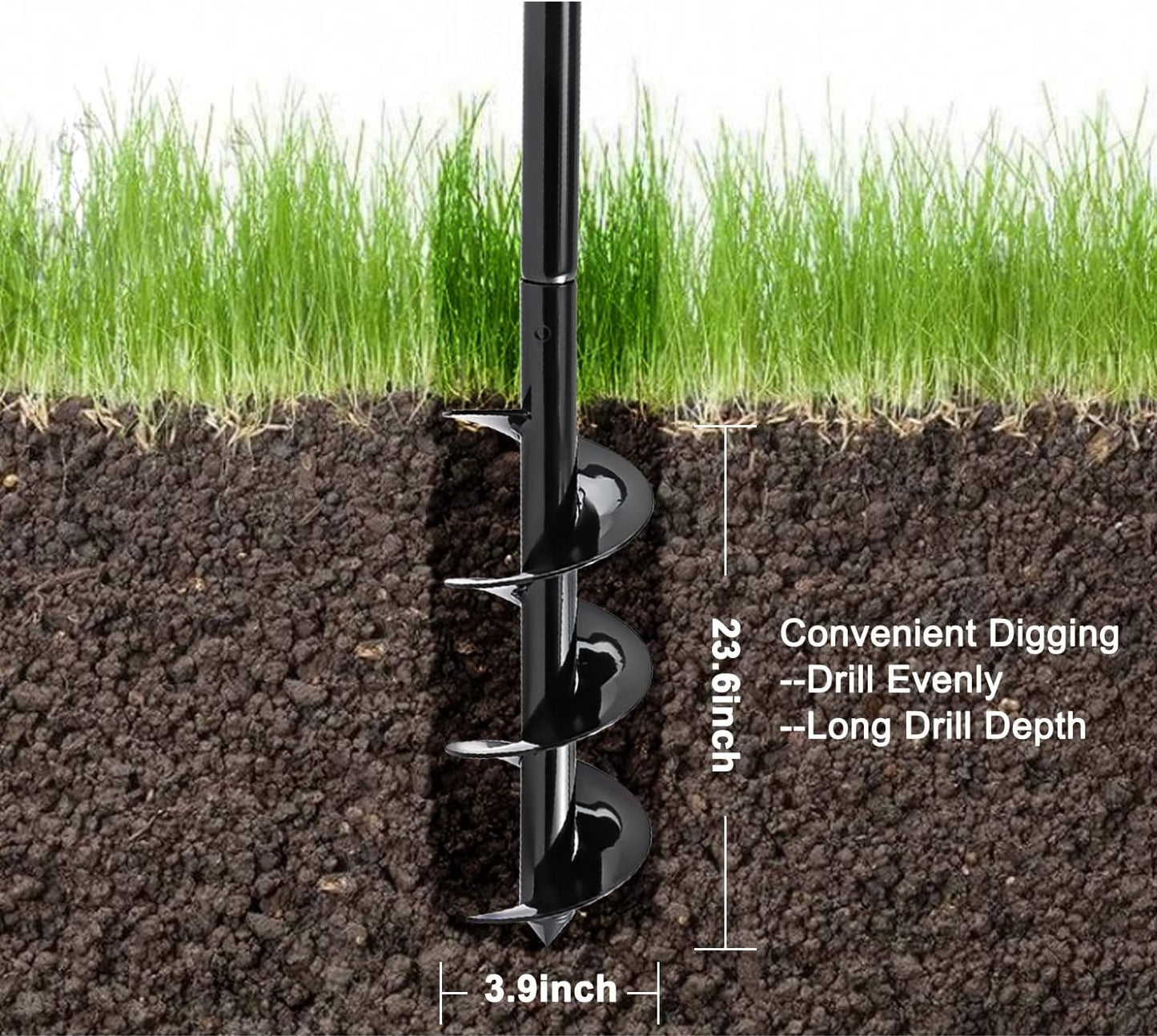 Hand Post Hole Digger - 24'' x 4" Earth Garden Auger Drill with Gloves, Non-Slip Handle, Spiral Drill Planter Bit for Planting Trees, Seedlings, Bedding Plants, Deep Cultivating, Digging Weeds Roots