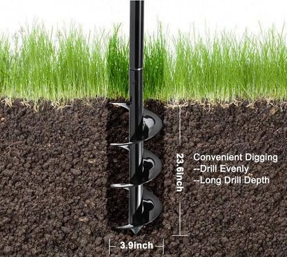 Hand Post Hole Digger - 24'' x 4" Earth Garden Auger Drill with Gloves, Non-Slip Handle, Spiral Drill Planter Bit for Planting Trees, Seedlings, Bedding Plants, Deep Cultivating, Digging Weeds Roots