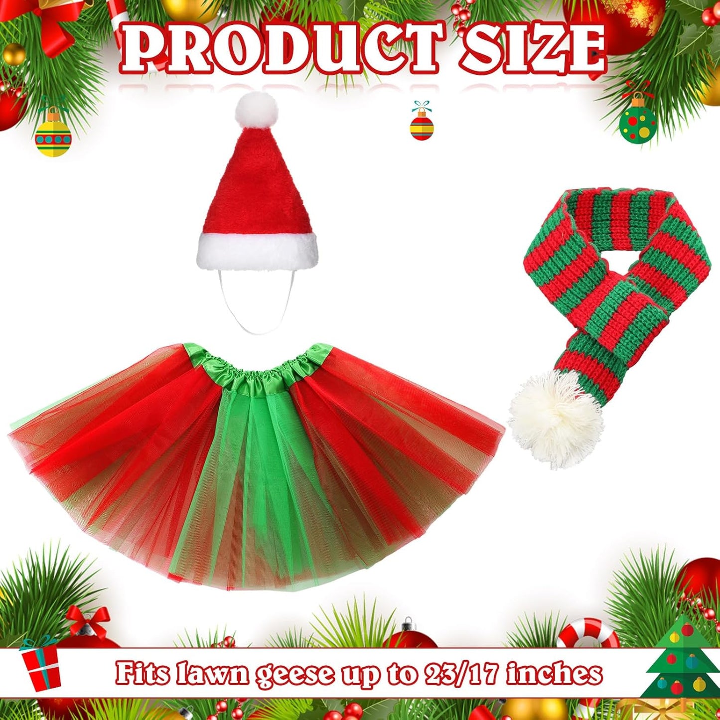 3 Pcs Christmas Porch Goose Outfit for 23'' Lawn Porch Goose Statue Clothes Santa Hat Tutu Costume for Xmas Yard Lawn