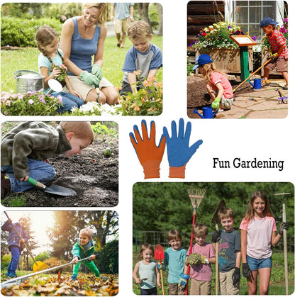 HANDLANDY 3 Pairs Kids Gardening Gloves Latex Free, Nitrile Coated Children Toddler Garden Yard Work Gloves for Little Girls Boys (Size M, Black-Orange)