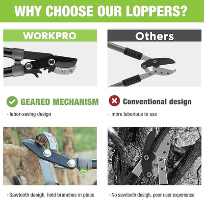 WORKPRO 28" Anvil Lopper with Geared Mechanism, Tree Trimmer with 1.6" Cutting Capacity, Steel Blade Heavy Duty Tree Branch Cutter with Ergonomically Designed Non-Slip Handles