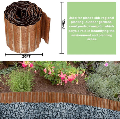 Corrugated Metal Garden Edging 12inch x 20ft, Landscape Edging Border, Flower Bed Edging Borders, Galvanized Edging Long Strips Yard Border for Lawn Edging Borders, Plants, Walkways (Rusty Red)