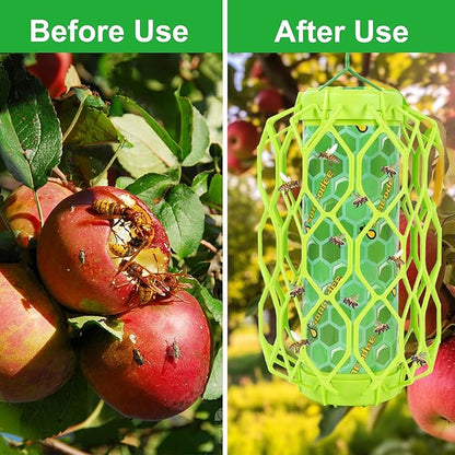 4 Pack Upgraded Wasp Trap Outdoor Hanging, Carpenter Bee and Hornet Catcher, Reusable Yellow Jacket Trap with Bait Reservoir, Bee Killer and Wasp Catcher for Outside (Green)