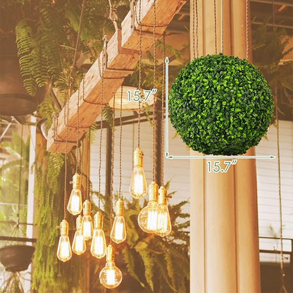 Goplus 2 PCS 15.7 Inch Artificial Plant Topiary Ball, Round Faux Boxwood Balls Outdoor, Garden Spheres Decorative for Front Door, Porch, Backyard, Balcony, Patio, Wedding and Home Décor