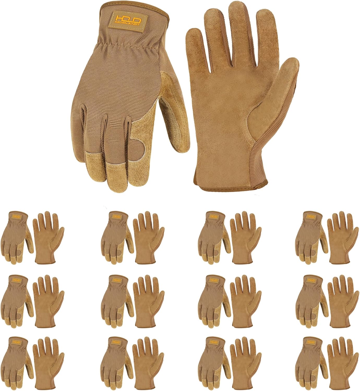 HANDLANDY Men Leather Gardening Gloves, Utility Work Gloves for Mechanics, Construction, Driver