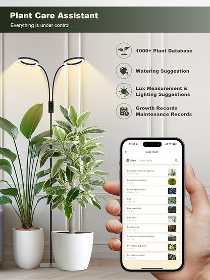 GLOWRIUM Smart Grow Lights for Indoor Plants, 48W Full Spectrum Plant Lights, Bluetooth App & Manual Control, Adjustable Height 47-70.9", Auto Timer, Indoor Plant Lamp for Tall Indoor Plants