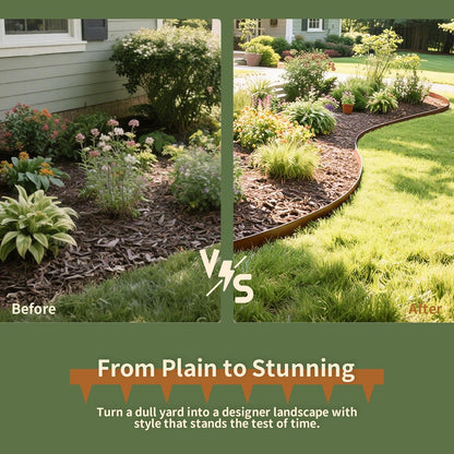 Worth Garden 33ft. Galvanized Steel Landscape Edging - 10-Pack 40" Metal Edging for Landscaping with 11 Stakes, Rust-Colored Powder Coating Hammer-in 4.5" Height Lawn Edging for Yard Pathway Divider