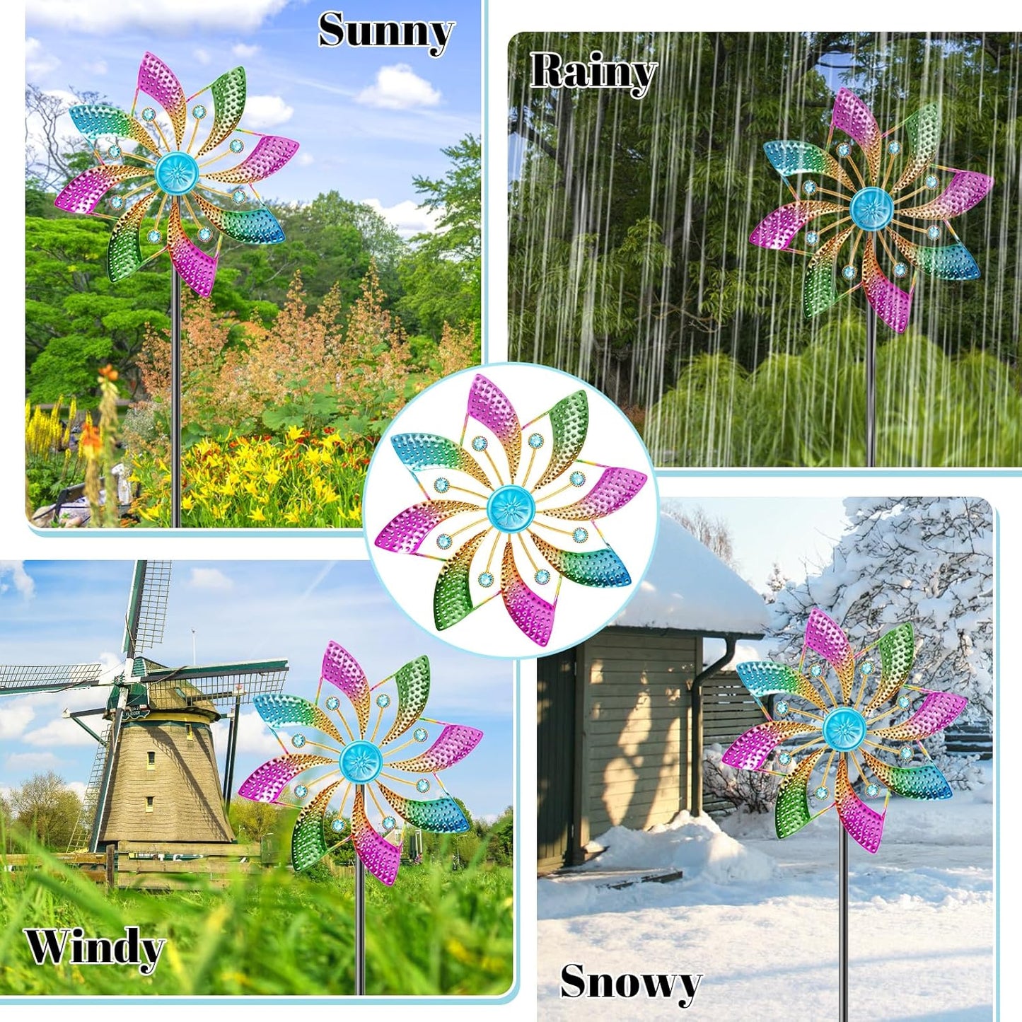 Colorful Outdoor Wind Spinner, Kinetic Small Garden Windmill with Stake, Geometric Metal Pinwheels for Yard Patio Art Decor(B-Colorful-1PCS)