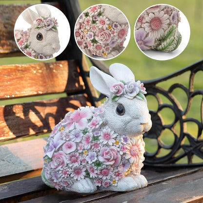 Colorful Flower Rabbit Statue - Indoor and Outdoor Garden Decoration Statue Unique Garden Art, Cheerful Home Decor, for Easter, Spring, and New Homes(8inch)