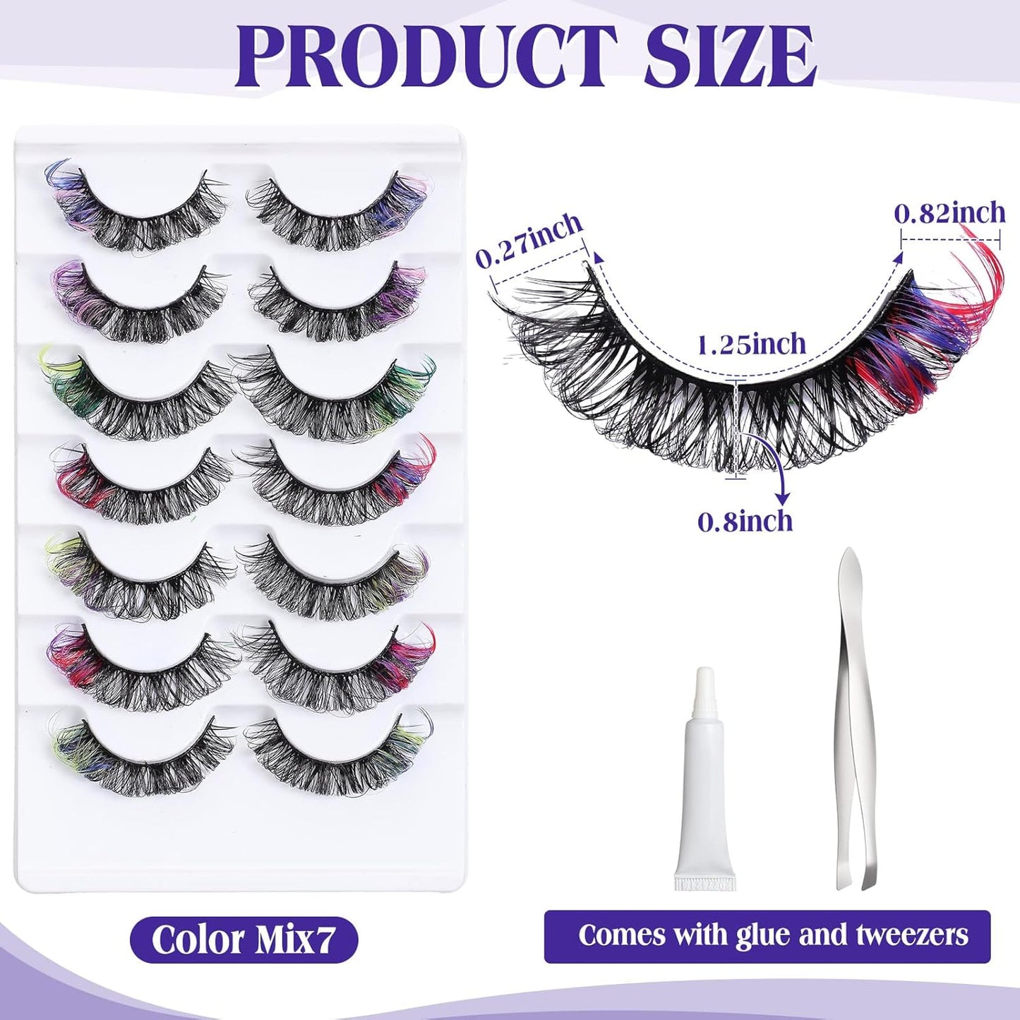 Geelin 7 Pcs Porch Goose Outfit Eyelash for 23/17'' Plastic Lawn Goose Statue Mink Fake Lashes with Color End 3D Salon Eyelashes Reusable for Lawn Patio Art Decoration