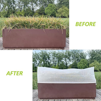 2 Pcs Rectangular Plant Box Cover Winter Plant Covers Freeze Protection Frost Covers for Flower Boxes with Drawstring for Outdoor Balcony Windowsill (39.3 x 17.7 x 15.7 in)