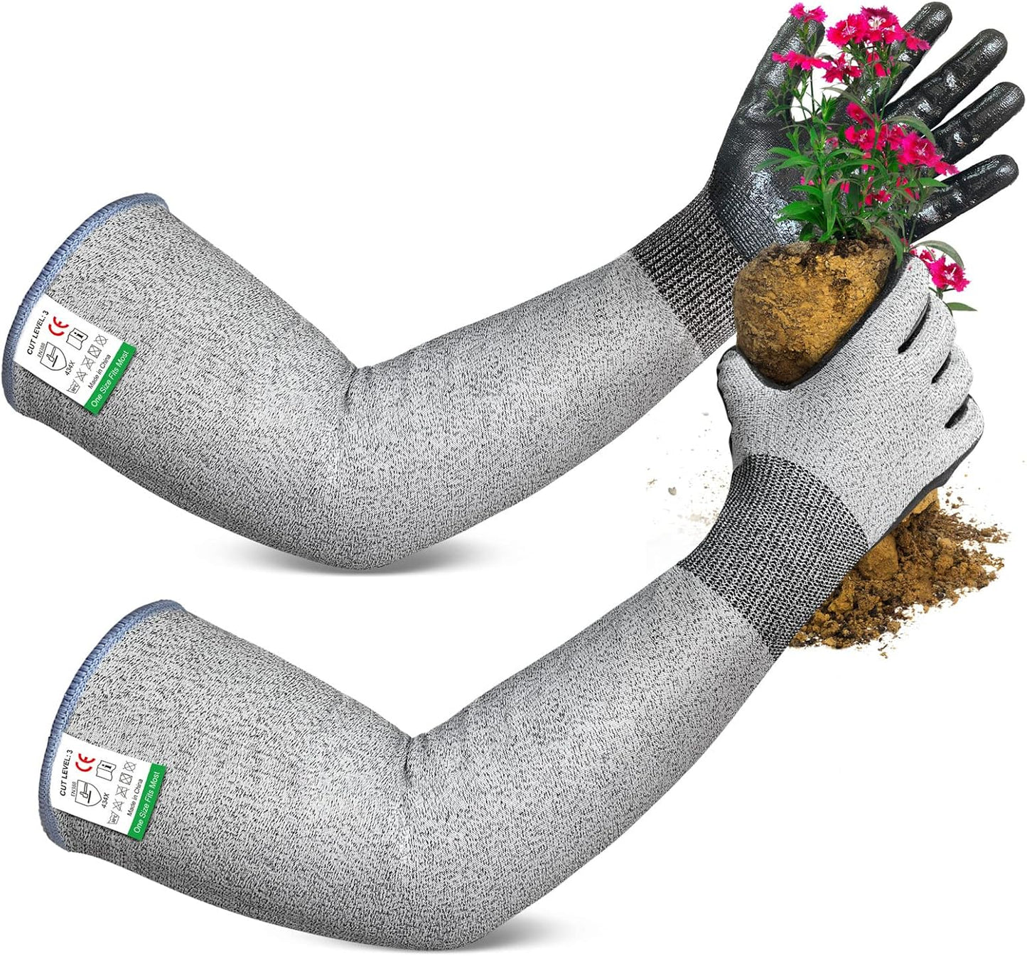 Evridwear Long Gardening Gloves Cut Resistant Sleeves with Anti-slip Nitrile Coated Palm for Gardening and Landscaping